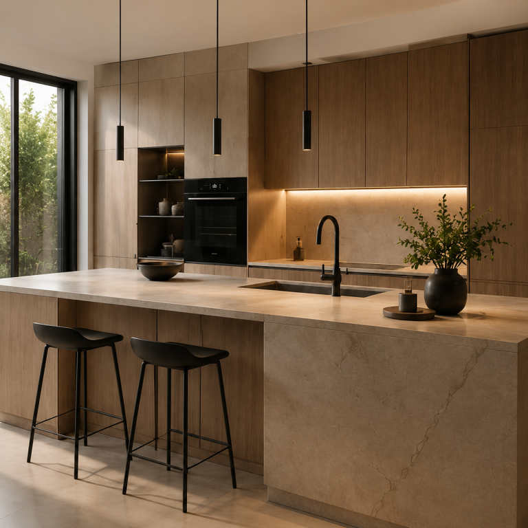 Cocina moderna con isla de mármol